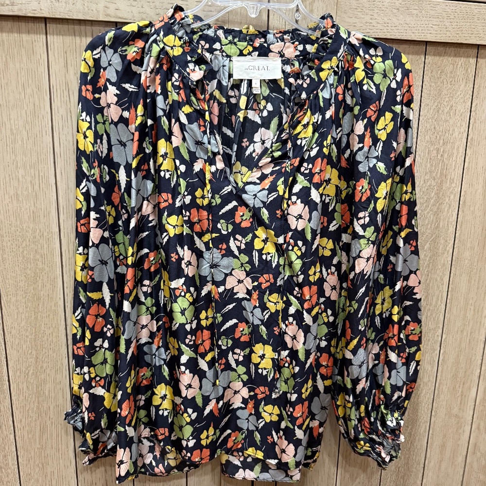 THE GREAT Floral Silk Top, The Great Size 0, XS